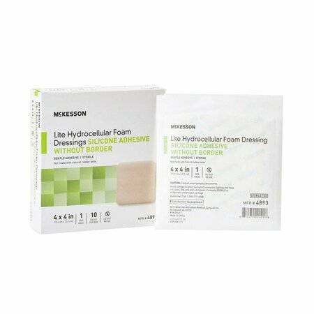 MCKESSON LITE Silicone Gel Adhesive without Border Thin Silicone Foam Dressing, 4x4In, 10PK 4893